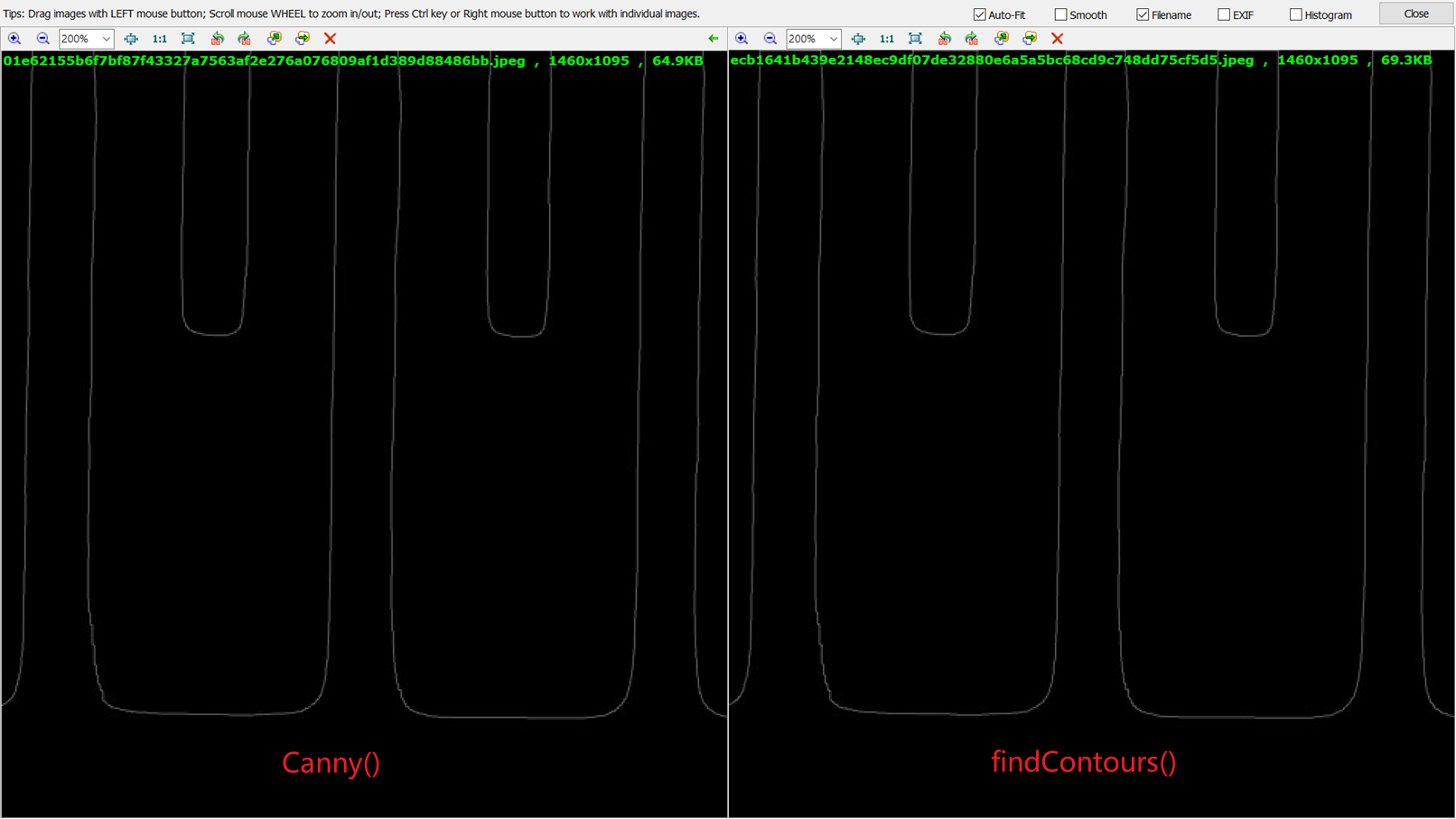 Canny and findContours comparison